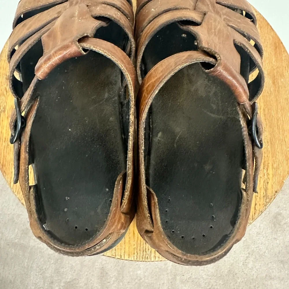 Mephisto Sam Mens 10 Fisherman Sandals Brown Leather Adjustable Buckled Strap